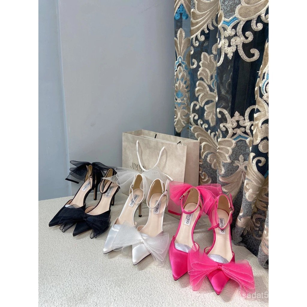 JIMMY CHOO Counter New Style Main Instrue Series Feather Bow Temperament Fairy High Heels Many Influ
