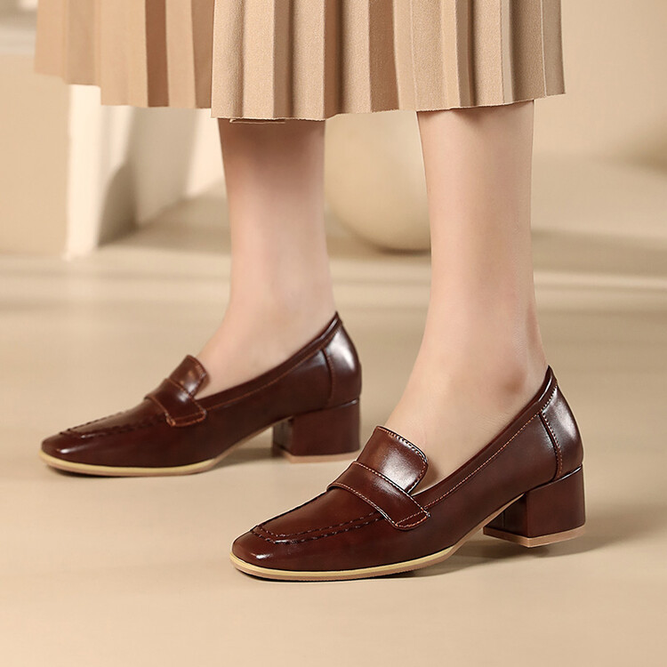 CHD34-45 ขนาดใหญ่ส้นหนาด้านหน้าสายคล้องคอสุภาพสตรีปากตื้นสแควร์ Toe Daily Commuter All-Match Slip-On