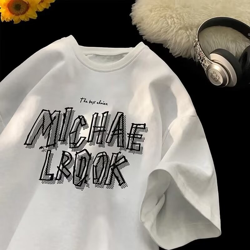 2025 NEW 2025 Summer White Cotton High Street T-Shirt for Men and Women Ins National Trend Phantom L