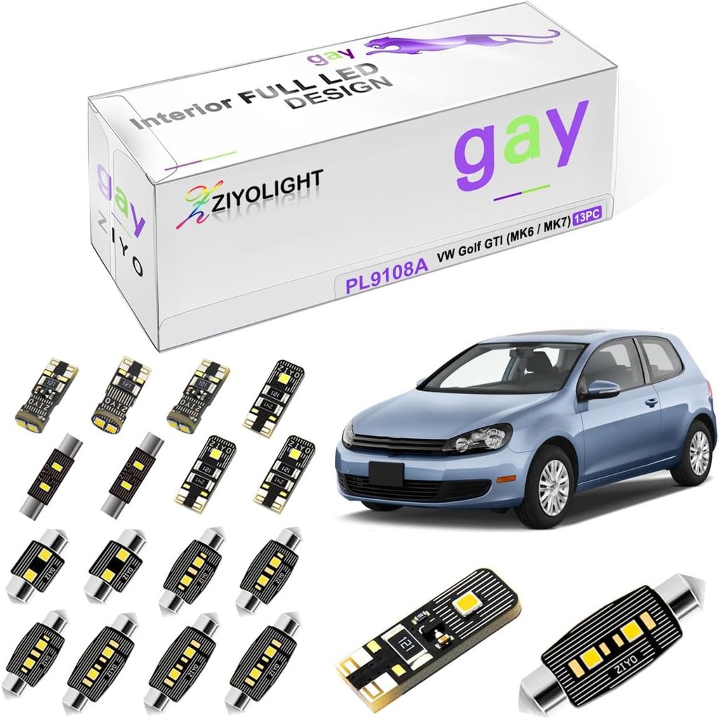 PL9108A - LED ชุดไฟภายในเปลี่ยนแพ็คเกจสําหรับ Volkswagen Golf GTI MK6 MK7, Xenon White Dome Light หล
