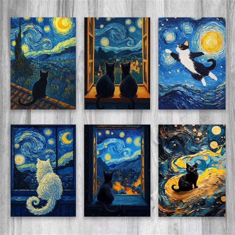 โปสเตอร์ Van Gogh Starry Night สำหรับห้องนั่งเล่นและห้องนอน ผลงานศิลปะคลาสสิกตกแต่งผนัง