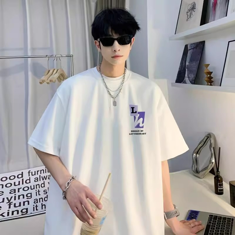 2025 NEW 2025 Heavyweight Pure Cotton Trendy Brand Printed T-Shirt American Design Cool Men's Short 