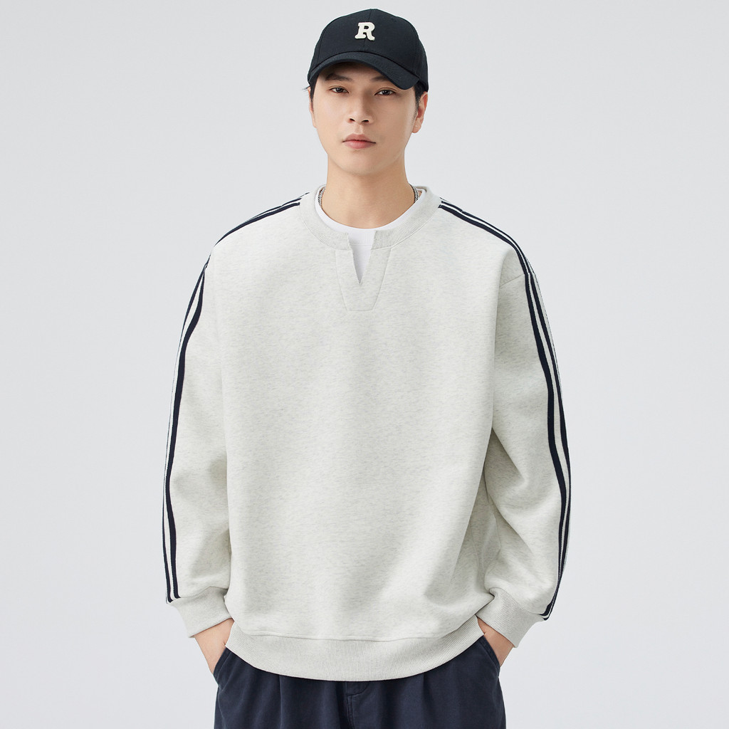 2025 NEW 2025 Crew Neck Pullover Sweatshirt Men Fake Two-Piece V-Neck Loose Japanese Retro Ribbon Tr