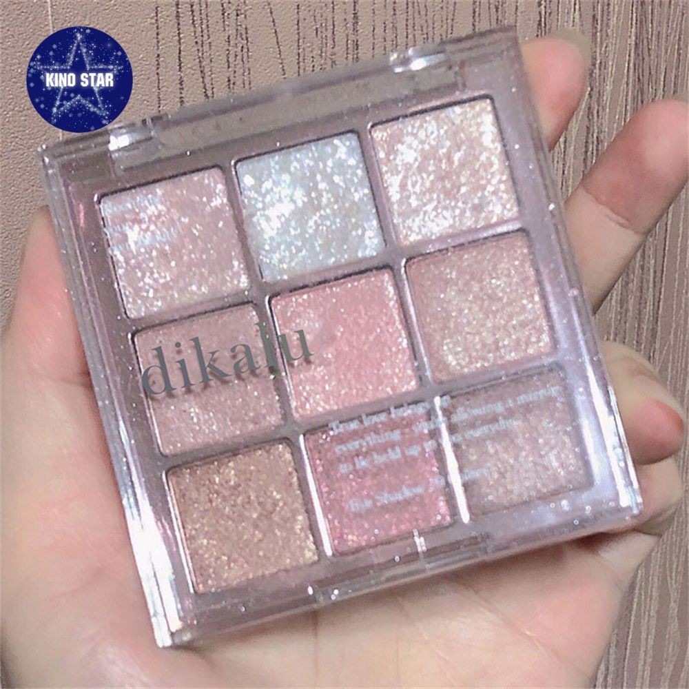 DIKALU Eyes Makeup Pearlescent Cosmetics Transparent Acrylic Eyeshadow Palette 9 Colors Nine Color E