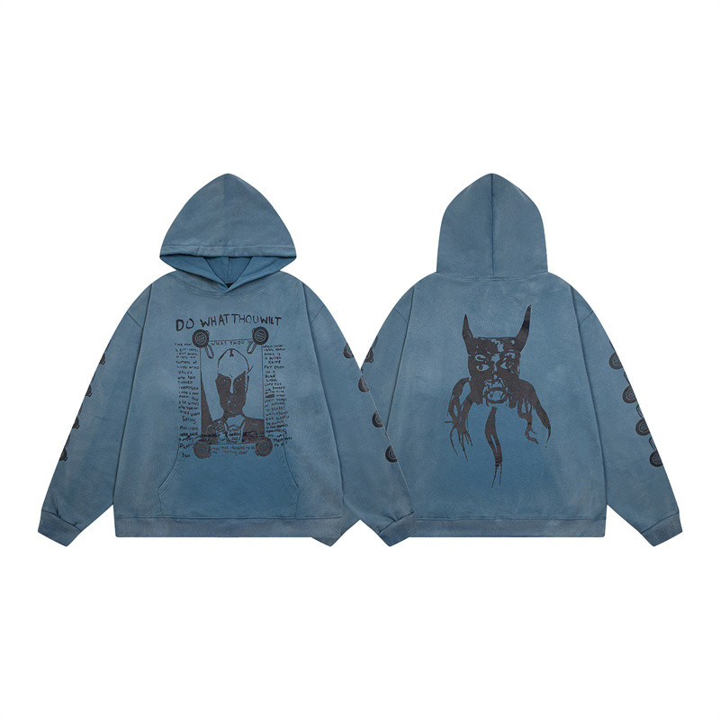 ERD Melancholy Rich Second Generation Vintage Washed Wormhole Hoodie Short Loose Fit High Street Cot
