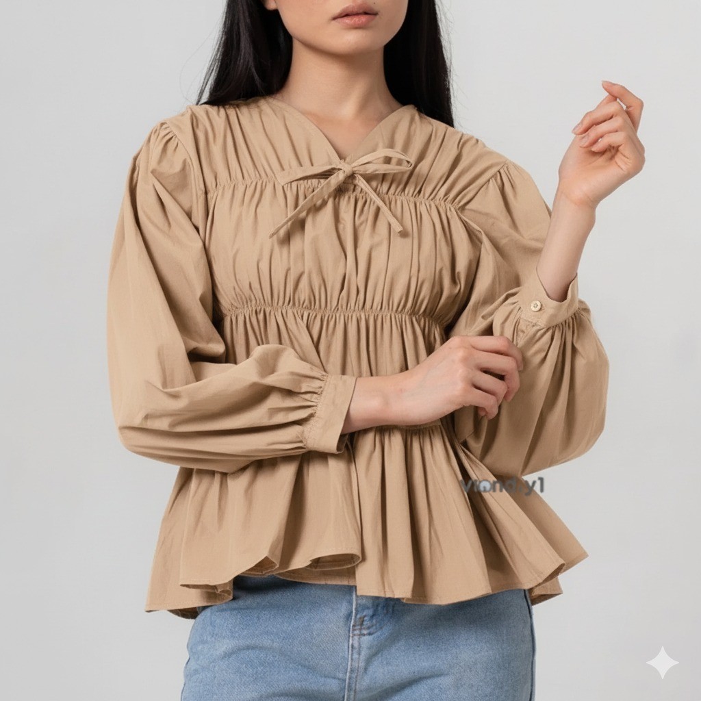 KATUN เสื้อเบลาส์ผ้าฝ้ายแฟชั่นสําหรับผู้หญิง MIREYA BLOUSE KERUT ราคา ถูกที่สุด ดีลบีเคเค แกลเลอรีภาพที่ 7