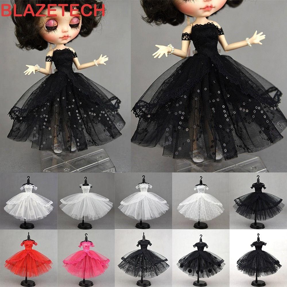 BLAZETECH เสื้อผ้าตุ๊กตาลูกไม้, ชุดพรหมแต่งตัวตุ๊กตา, แฟชั่น Tutu Dotted Mini Black Multilayer Doll 