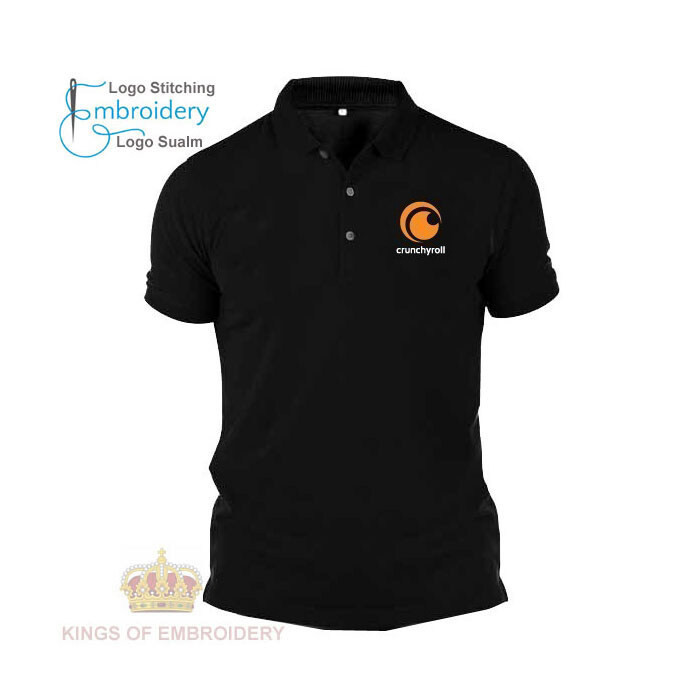 เสื้อโปโล  Baju Polo Classic T Shirt logo Embroidery Crunchyroll Movie Streaming Online ไม่หดตัว ไม่
