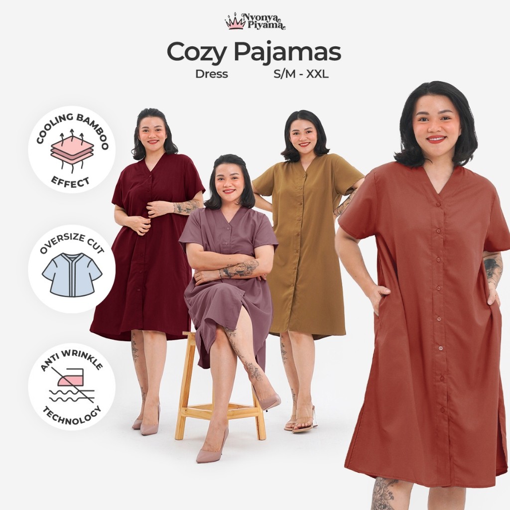BRIGIXSHOP Nyonya Pyjamas Poly Bamboo Oversize Cozy Dress / Plain Daster