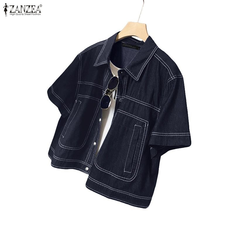 ZANZEA เสื้อเชิ้ตแขนสั้นสไตล์เกาหลี สำหรับผู้หญิง แต่งกายดูมีสไตล์ในทุกโอกาส ราคา ถูกที่สุด ดีลบีเคเค แกลเลอรีภาพที่ 4