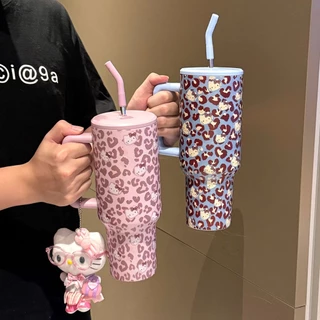 FV3W 40oz ความจุขนาดใหญ่การ์ตูนกระติกน้ําร้อนถ้วย Ice Master Cup ถ้วยกาแฟแบบพกพาพร้อมที่จับ High-Appearance