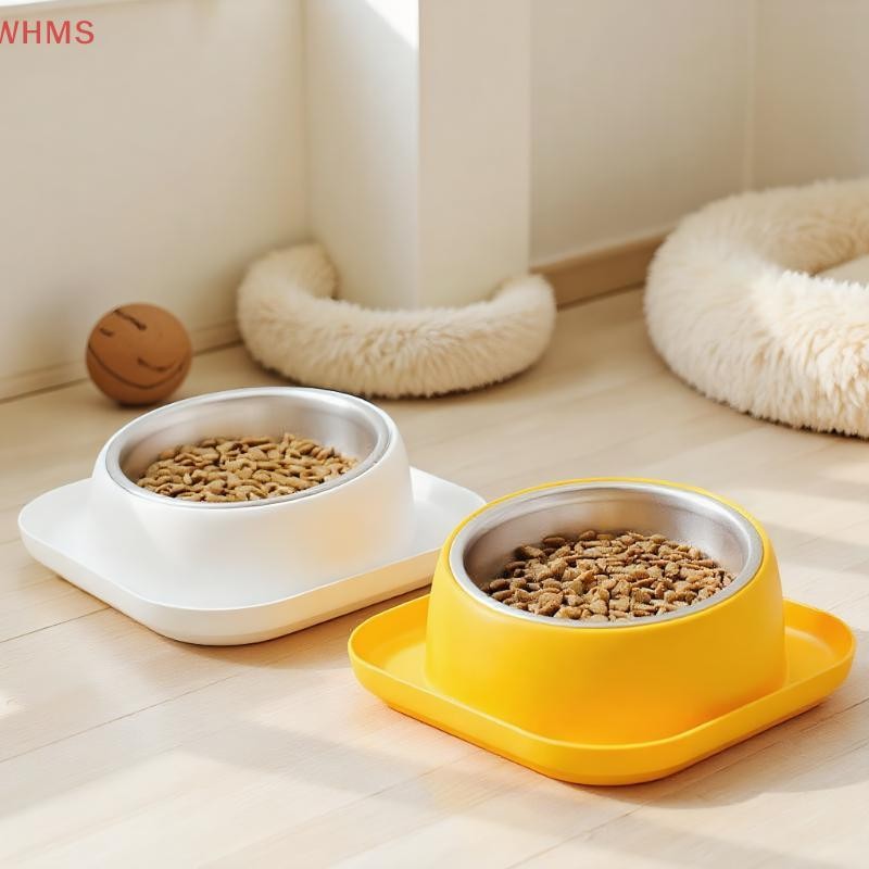 (wms) ชามสัตว์เลี้ยงชามเฉียงอ่างอาหารสุนัขต่อต้านเคาะชามสุนัขป้องกันกระดูกสันหลังส่วนคอสแตนเลสอาหารแ