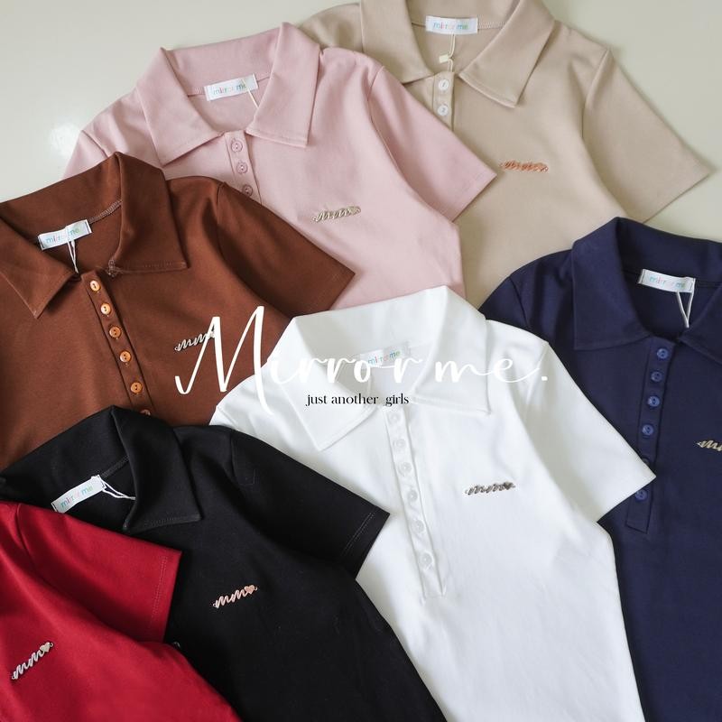 mirrorme เสื้อโปโลคอปก สอยอะไหล่ Rosegold สีพื้น มีไซส์สาวอวบ