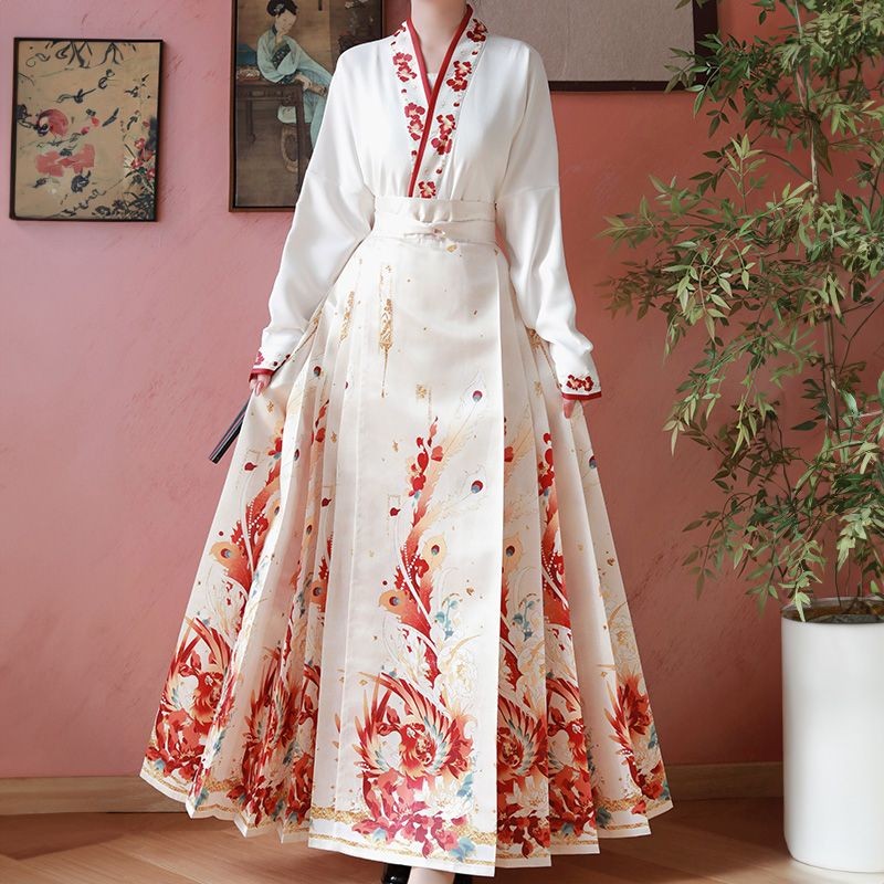 创意 เสื้อผ้าหญิง来仪明制马面裙套装秋冬新中式国风Mo Shengge Hanfu หญิง Fenglaiyi Ming Horse Noodles20251011