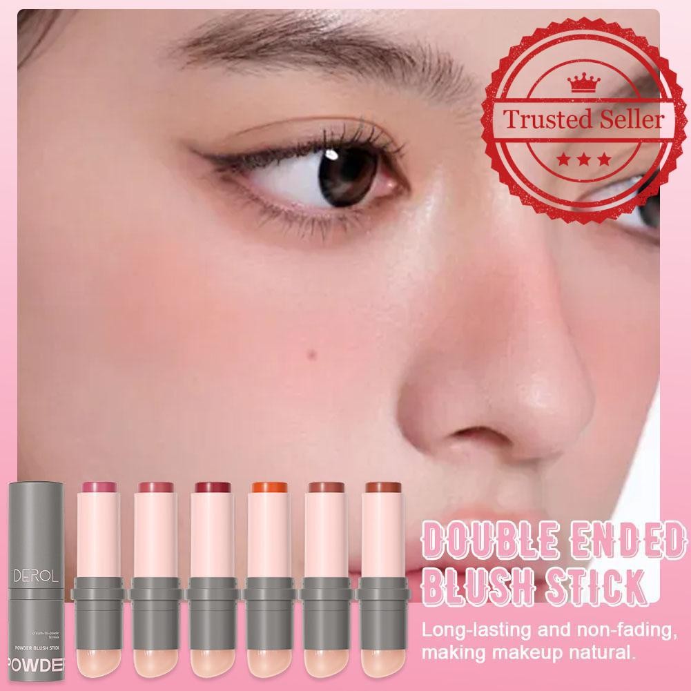 Derol Dual Head Blush Stick แบบพกพา 2-in-1 ซิลิโคน Blusher Texture Puff Head Powder Soft I0k9