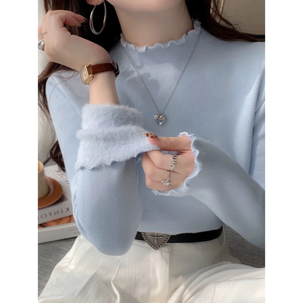 ซับขนแกะหนา เสื้อกันหนาวผู้หญิง สไตล์ใหม่ ออบอุ่มด้วยขอบที่น่ารัก พร้อมให้คุณสวมใส่ในวันอากาศเย็น