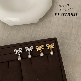 PLOYBRIL จี้ไข่มุกลายโบว์ดีไซน์เรียบง่ายทันสมัย เหมาะสำหรับผู้หญิงที่ต้องการความหรูหราและมีสไตล์ในต่างหู E094