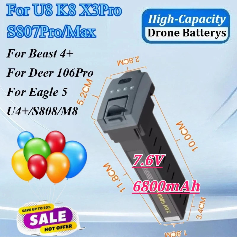 ใหม่ 7.6V 6800mAh Drone แบตเตอรี่สําหรับ K8 X3Pro U8 S807Pro/Max สําหรับ Beast 4 + สําหรับกวาง 106Pr