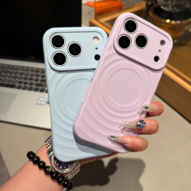 เป็นมิตรกับผิว ระลอกคลื่น เคสโทรศัพท์ซิลิโคนเหลวสําหรับ ไอโฟน 17 16 15 14 มือโปร สูงสุด ชาร์จแม่เหล็กกันกระแทกนุ่มป้องกันเลนส์กล้องป้องก