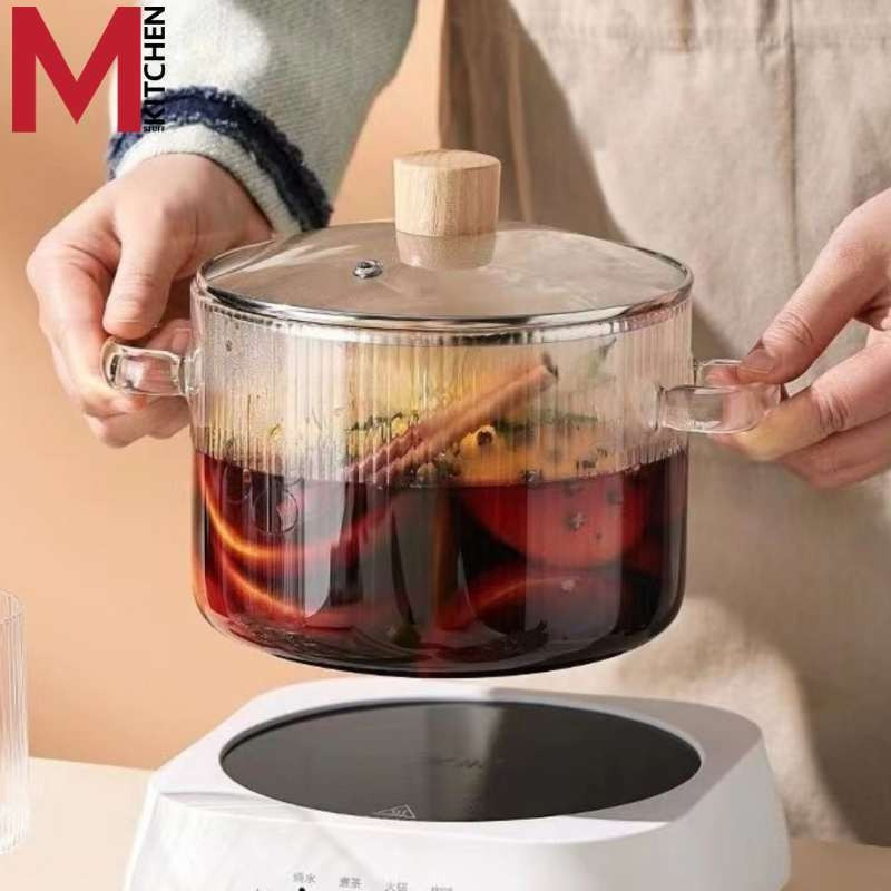 M KITCHEN หม้อ หม้อต้ม หม้อสองหู หม้อแก้วพร้อมหูจับ ขนาด16cm ตั้งบนเตาแก๊สได้