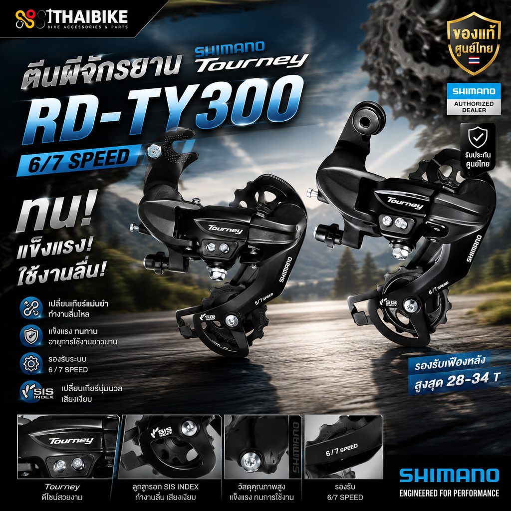 ของแท้ ศูนย์ไทย ตีนผีหลัง ตีนผีจักรยาน SHIMANO TOURNEY, RDTY300, 6-7-SPEED