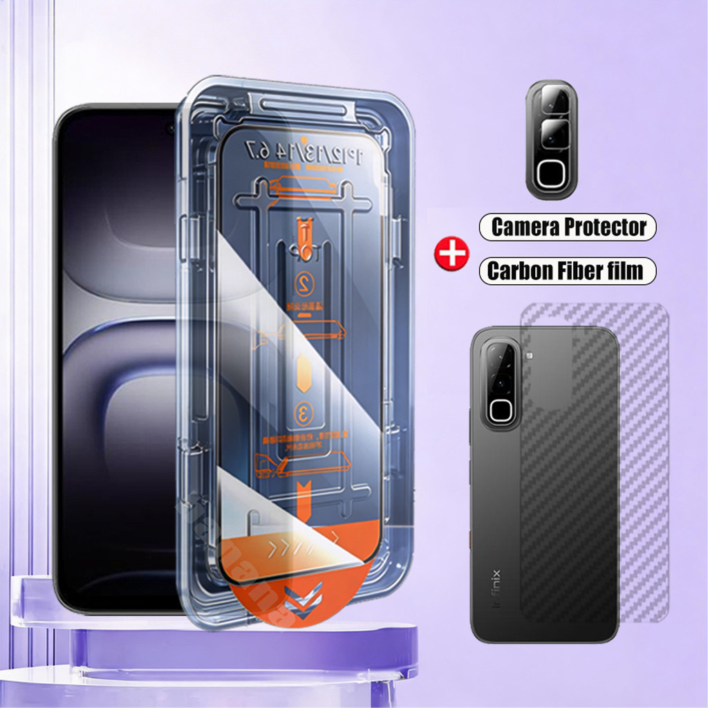 3 in 1 Infinix Hot 70 กระจกนิรภัยสําหรับ Infinix Hot 60 60i 60 Pro ติดตั้งง่ายอัตโนมัติกําจัดฝุ่นป้องกันหน้าจอ