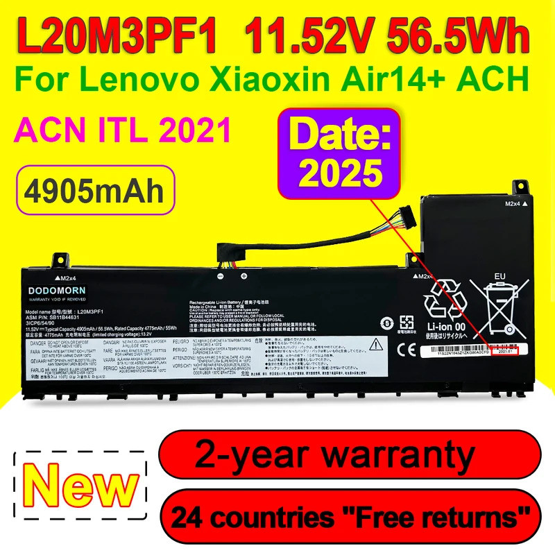 L20M3PF1 แบตเตอรี่แล็ปท็อปสําหรับ Lenovo Xiaoxin Air14 + ACH ACN ITL 2021 Series L20L3PF1 L20C3PF1 L