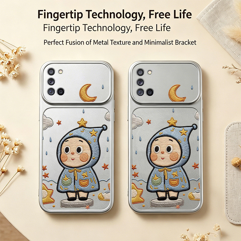 SAMSUNG เคสสําหรับSAMSUNG a31 เคสโทรศัพท์Softcaseซิลิโคนกันกระแทกดีไซน์ใหม่ความงามโลหะเงินน่ารักการ์ตูนปักStarmanสําหรับชาย DSCXX3