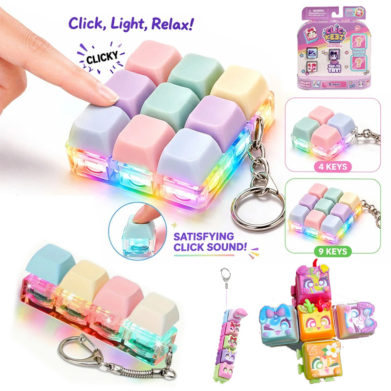 Clicker Fidget พวงกุญแจของเล่น คีย์บอร์ดเรืองแสง พวงกุญแจ Fidget ของเล่นคลายเครียด