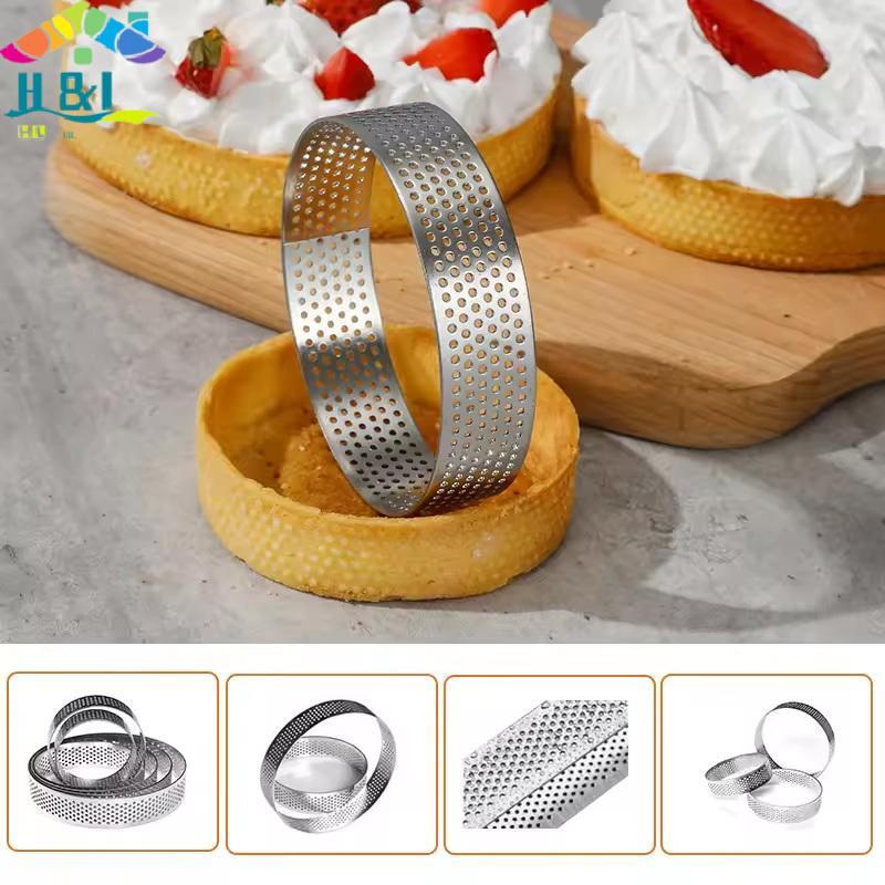 H&L 5/6/7/8 ซม.คลาสสิก 304 สแตนเลสสตีลมูสแหวนเค้กแม่พิมพ์ Hole Tart ด้านล่าง Tower ผลไม้พาย Quiches 
