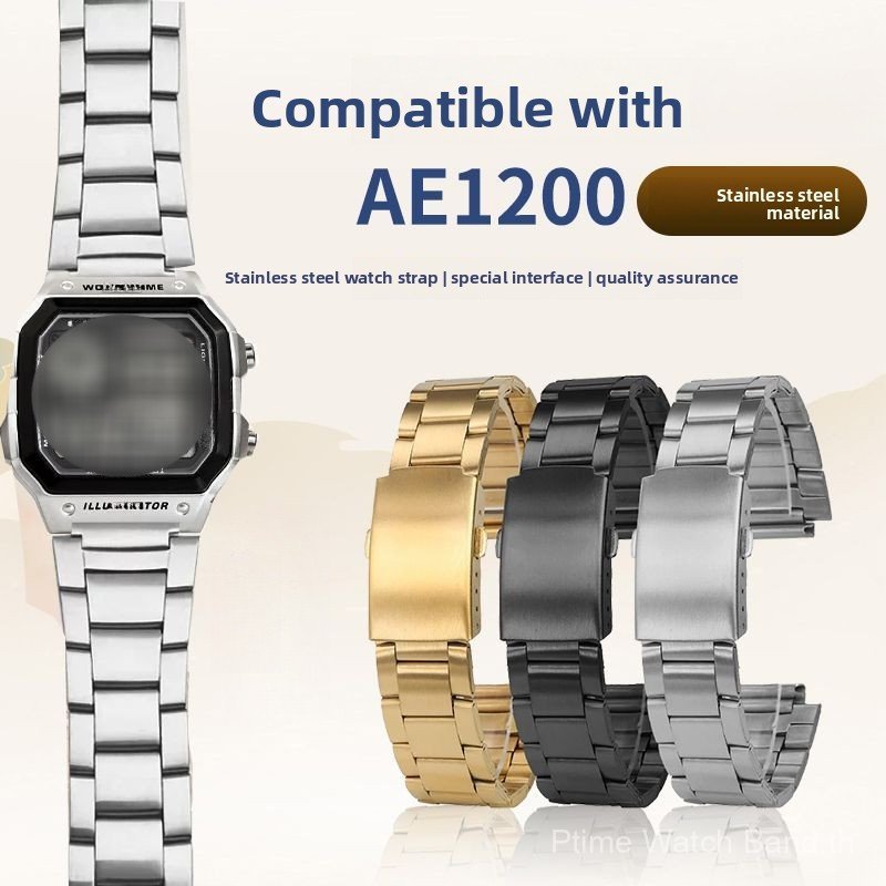 สายสแตนเลสขนาด 18 มม. สําหรับ AE1200 AE1300 A158 F91 นาฬิกาดิจิตอล
