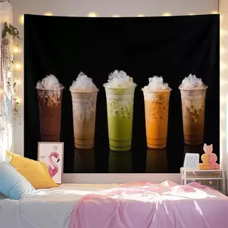 ผ้าโฆษณาชาไข่มุก, ชาผลไม้, น้ำผลไม้คั้นสด, ผ้าตกแต่งสำหรับเครื่องดื่ม วัสดุ:ผ้าโพลีเอสเตอร์