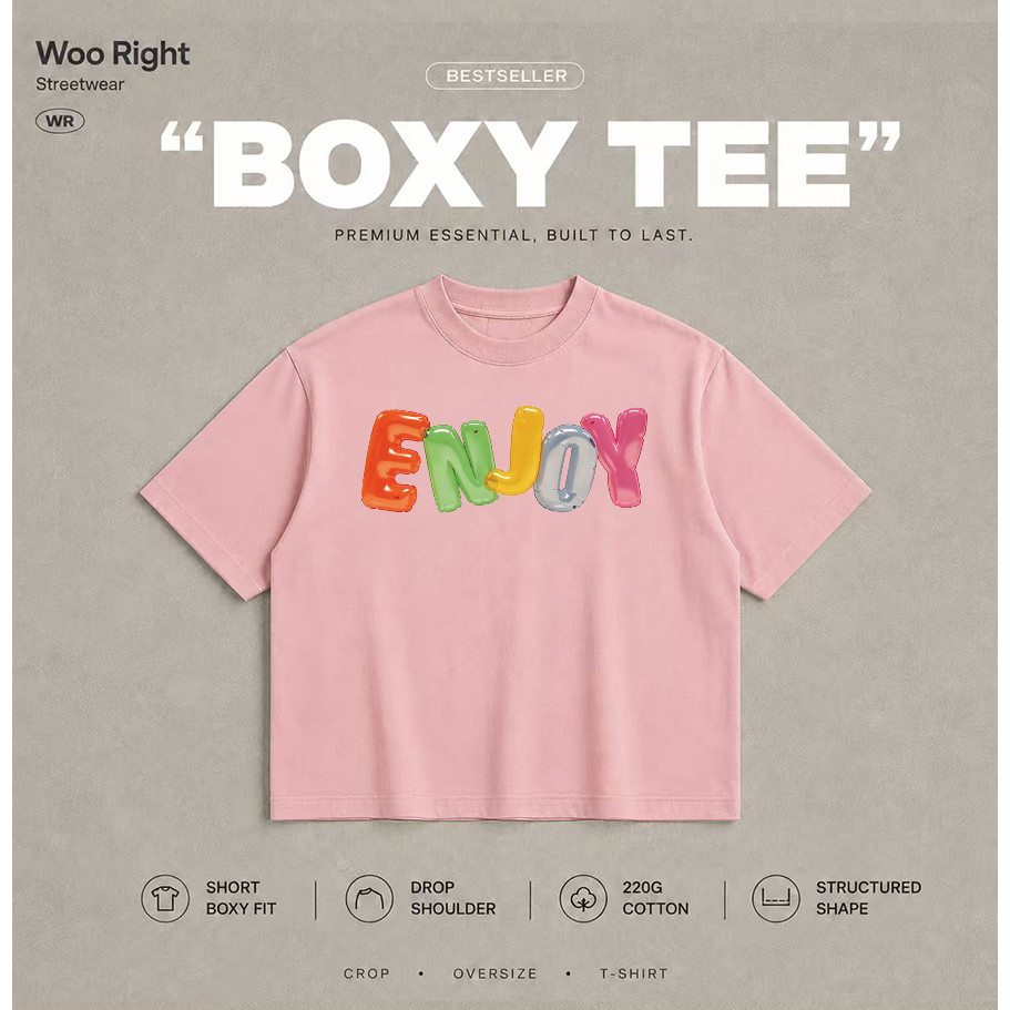 Woo Right تيشيرت قصير Boxy ‏ENJOY — صورة 6