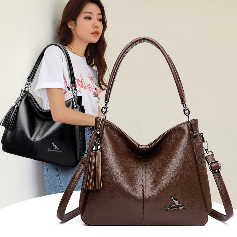 Wilson Kangaroo Leather Tote Bag Women 2026 รูปแบบใหม่กระเป๋าเดินทางข้ามพู่ความจุขนาดใหญ่แบบพกพา Cro