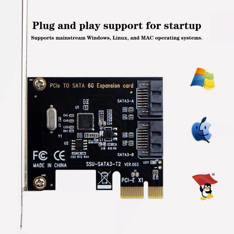 PCI-E SATA 1X 4X 8X 16X การ์ด PCI-E PCI Express ถึง SATA 3.0 2 พอร์ต SATA III 6Gbps ขยายอะแดปเตอร์บอ