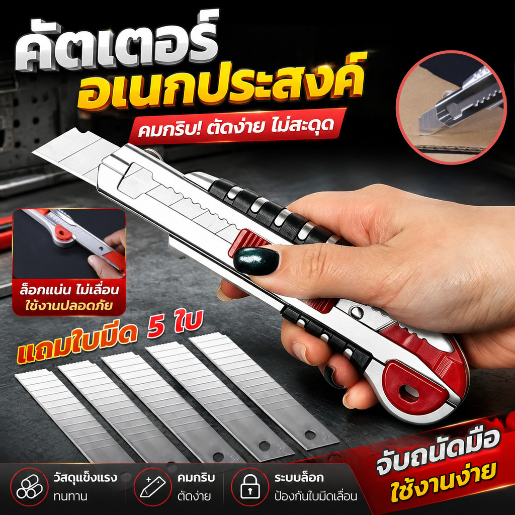 มีดยูทิลิตี้ ใบมีด มีดตัดวอลล์เปเปอร์ MUSCLE COW เครื่องมือ ใบมีดคัตเตอร์ 6 ใบ/หลอด(1กล่อง20 หลอด)