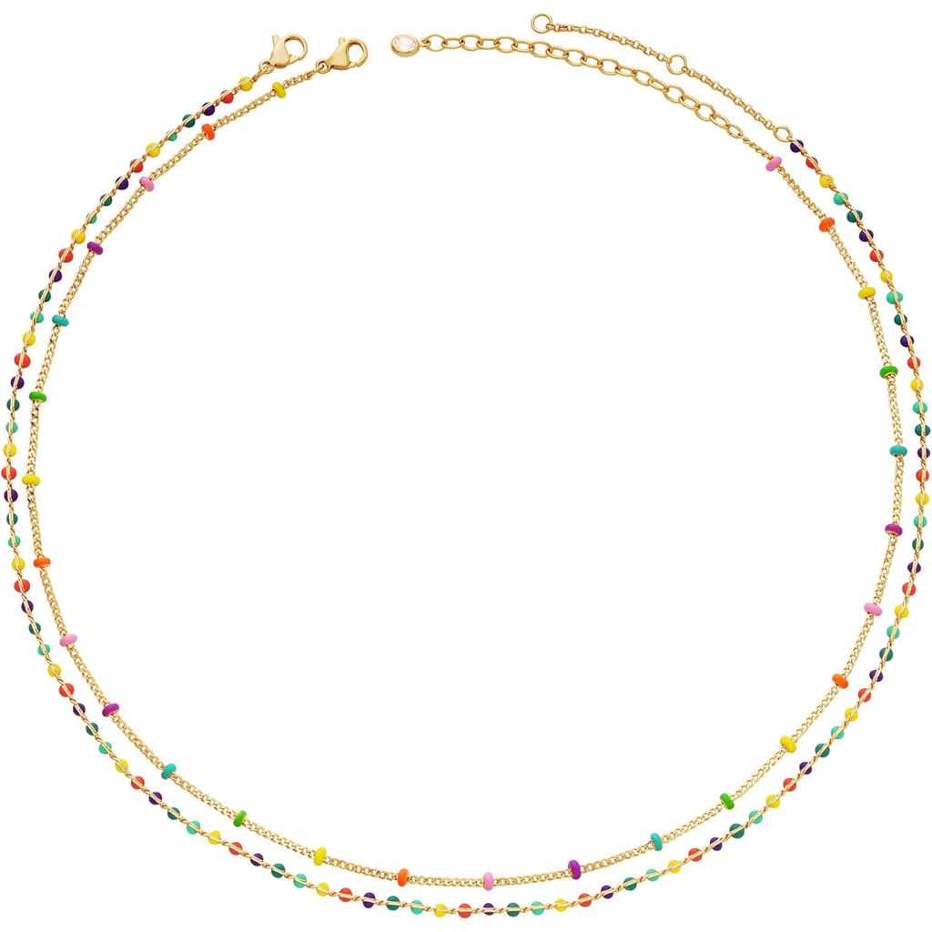 MTMY สร้อยคอลูกปัดผู้หญิง 14K Gold Plated Dainty สีสันสีเขียว/Rose ลูกปัด Pearl Choker สร้อยคอที่ละเ