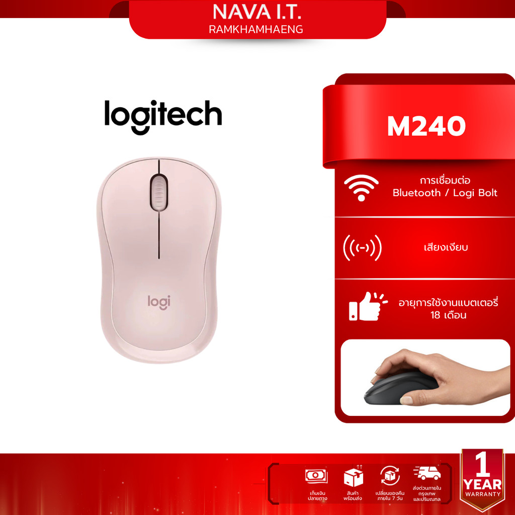 LOGITECH M240 SILENT BLUETOOTH MOUSE ROSE (สีชมพู)