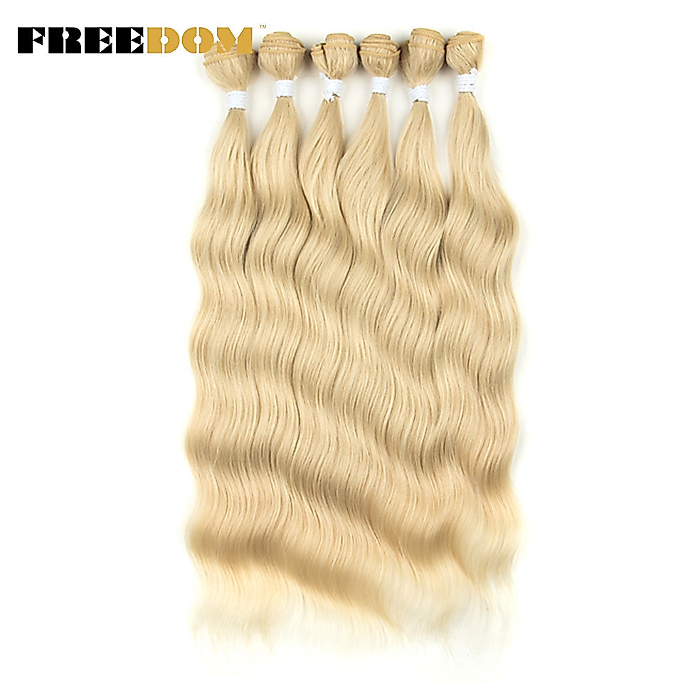 Freedom มัดผมสังเคราะห์ ทนความร้อน สีบลอนด์ธรรมชาติ 20 นิ้ว 6 ชิ้น ต่อแพ็ค