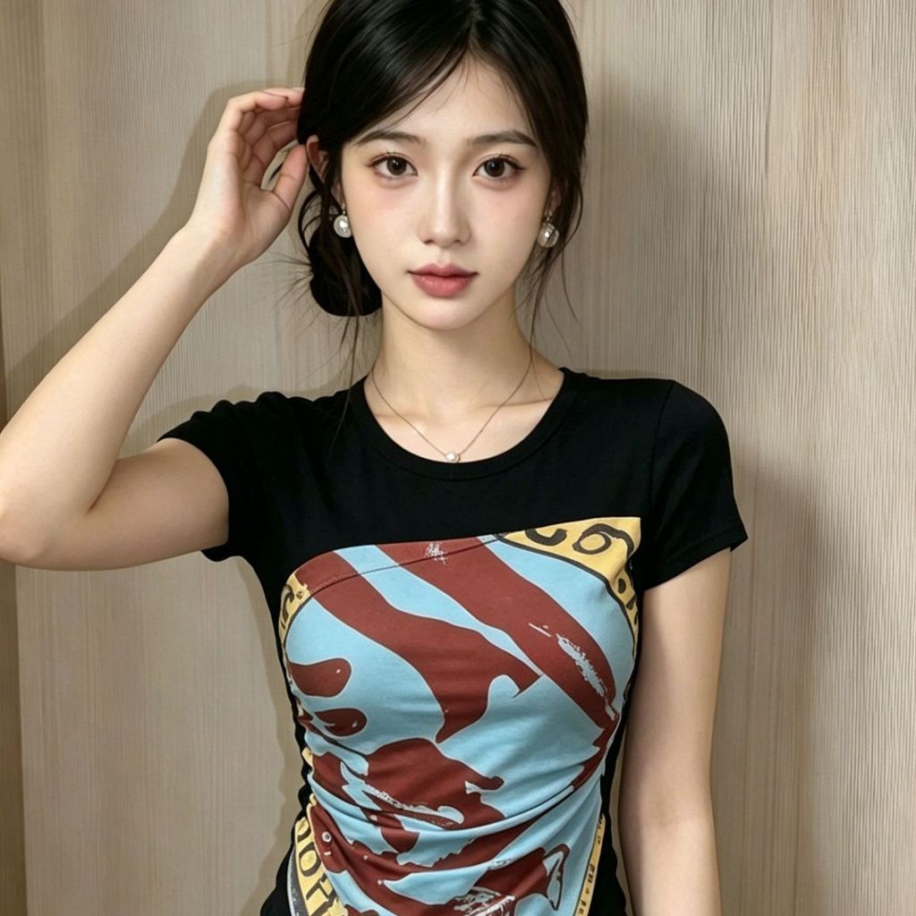 พิมพ์รอบคอเสื้อยืดผู้หญิงฤดูร้อนแขนสั้นแฟชั่น สูงสุด