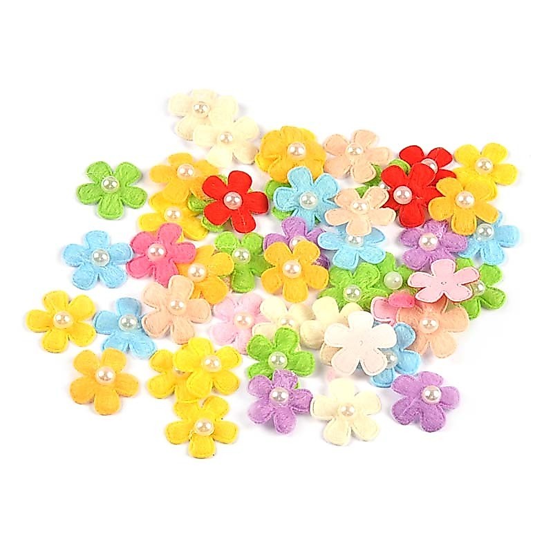 50 ชิ้น/ถุง 25cmm Pearl Appliques ปักดอกไม้ที่มีสีสันแพทช์เย็บเด็กกระเป๋าอุปกรณ์เสริมทําด้วยมือ DIY เสื้อผ้าตกแต่ง CP4065