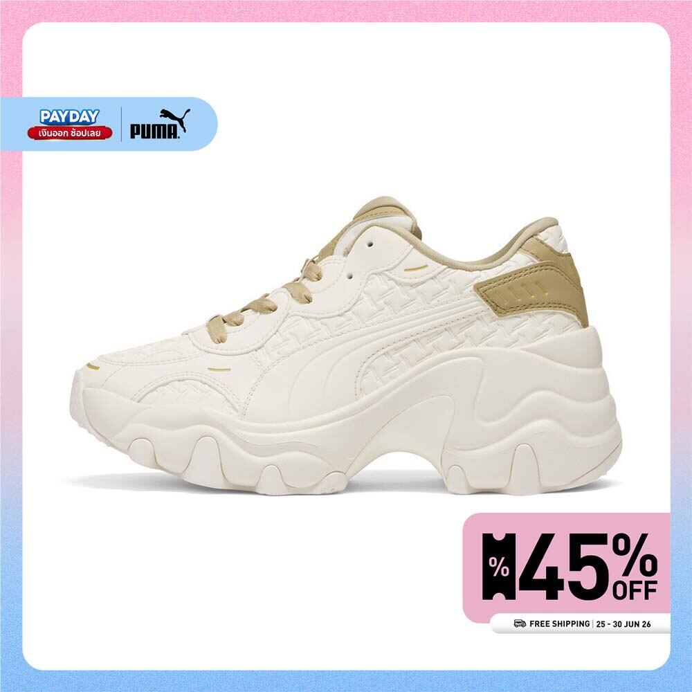 PUMA PRIME/SELECT - รองเท้าส้นเตี้ย Pulsar Wedge Deboss สำหรับผู้หญิง สีขาว - 39644901
