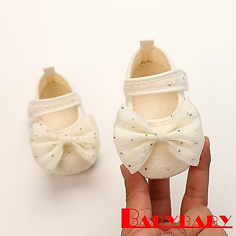 Bab-baby Girls Big 3D Mesh Bow Rhinestones รองเท้าเจ้าหญิงกันลื่น