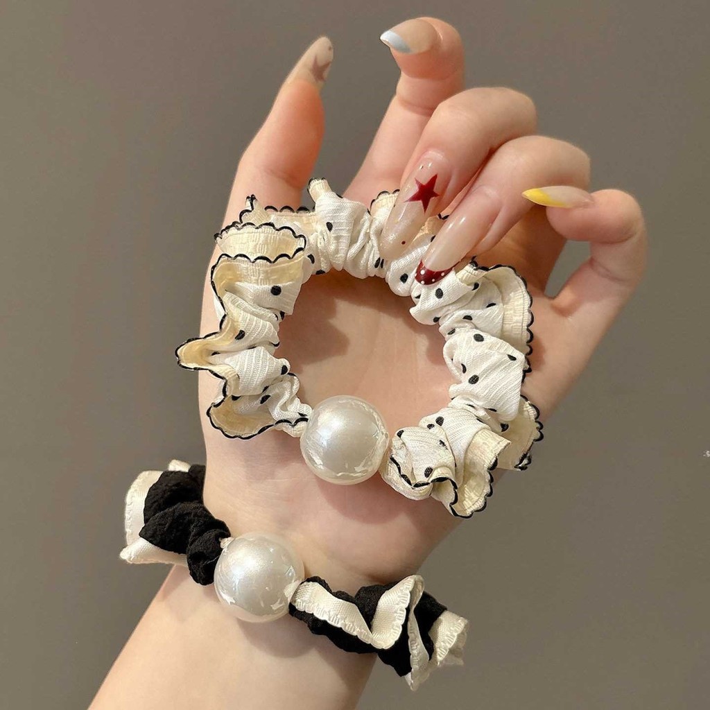 High-End Polka Dot ลําไส้ขนาดเล็กผมแหวนหญิงลูกไม้เชือกผม Headdress สาว Tie ผมยางรัด 2026 หัวเชือก