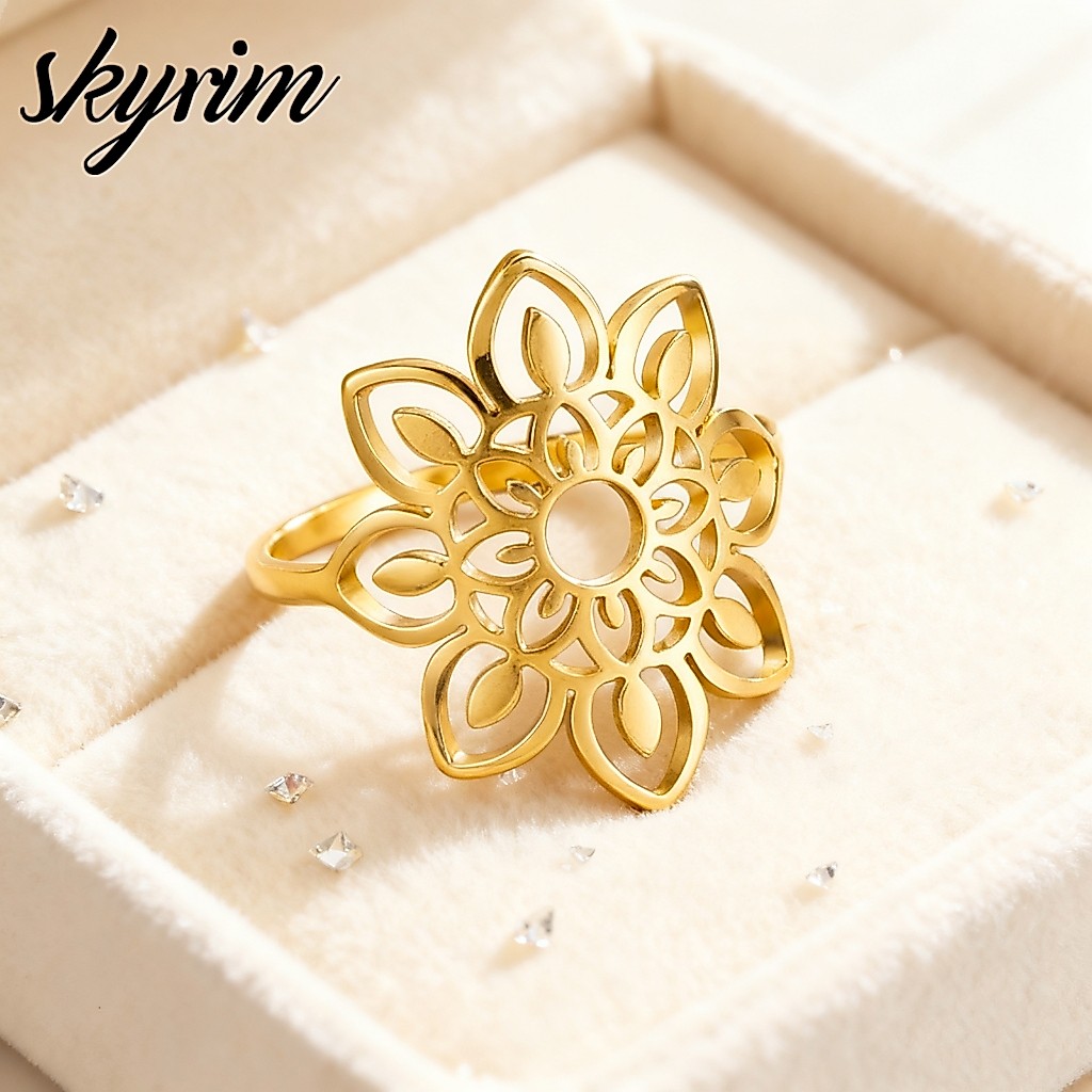 SKYRIM Charm Elegant แหวนทองดอกทานตะวันออกแบบเครื่องประดับแฟชั่นสำหรับผู้หญิง