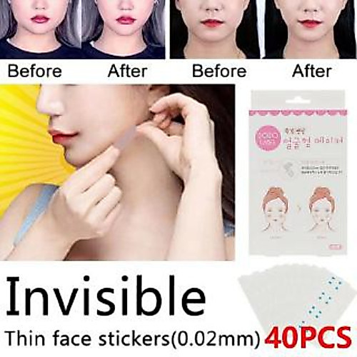 40ชิ้นบางใบหน้าสติ๊กเกอร์โวลต์ใบหน้าสติ๊กเกอร์บางคางยกเครื่องมือใบหน้าบางที่มองไม่เห็นเทป