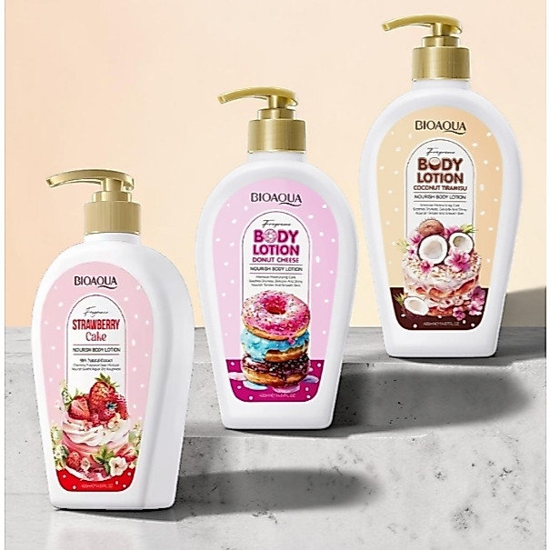 BIOAQUA Body Lotion โลชั่นบำรุงผิวกาย 400ml. กลิ่น Strawberry Cake / Donut Cheese / Coconut Tiramisu