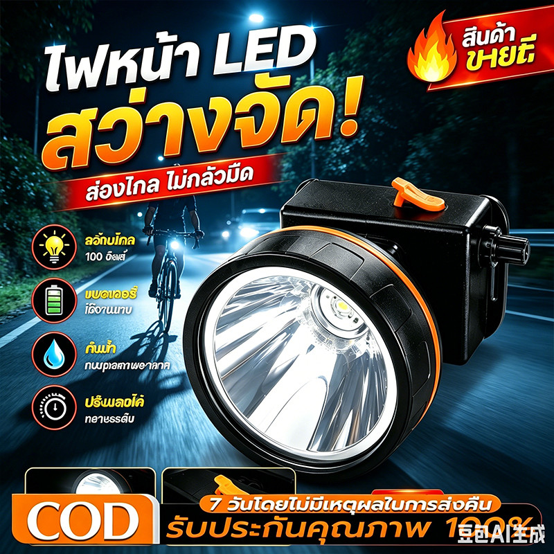 🚀 ส่งจากไทย! ไฟฉายคาดหัว RH5108 ส่องไกล2000ม. 1800w กันน้ำ แบตอึด48-72ชม. ชาร์จUSB ส่องสัตว์