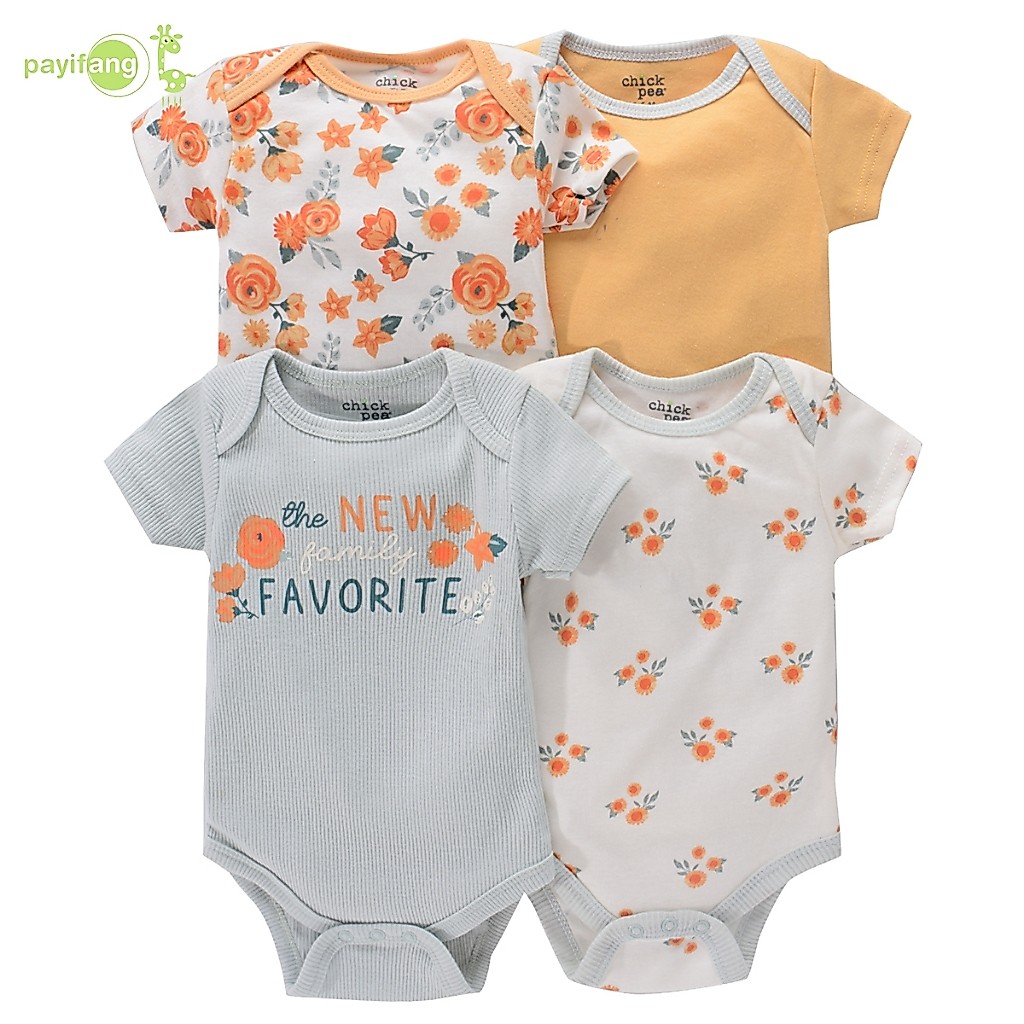PAYI BABY-4 ชิ้น ชุดบอดี้สูทลายดอกไม้สำหรับทารก แขนสั้น จาก