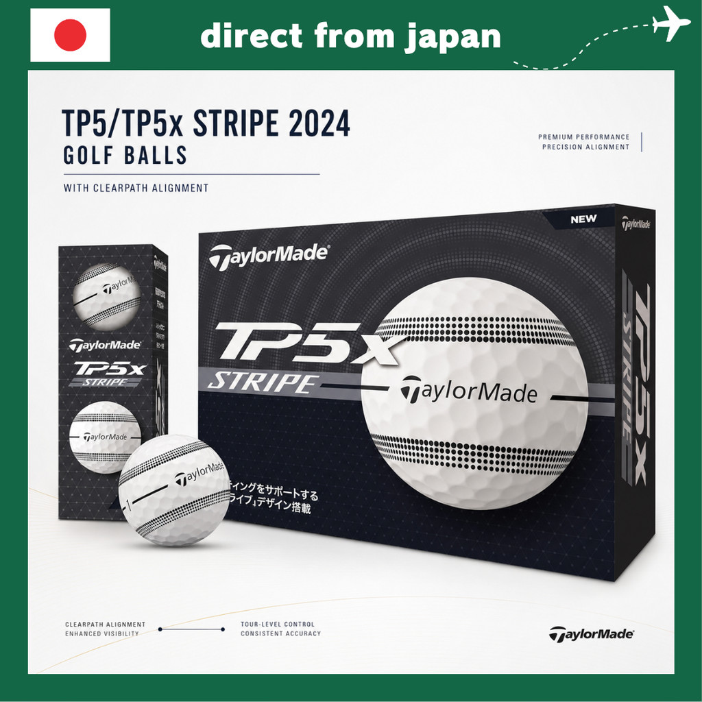 TaylorMade TP5/TP5x Stripe 2024 Golf Balls (1 Dozen or 1 Sleeve) with ClearPath Alignment